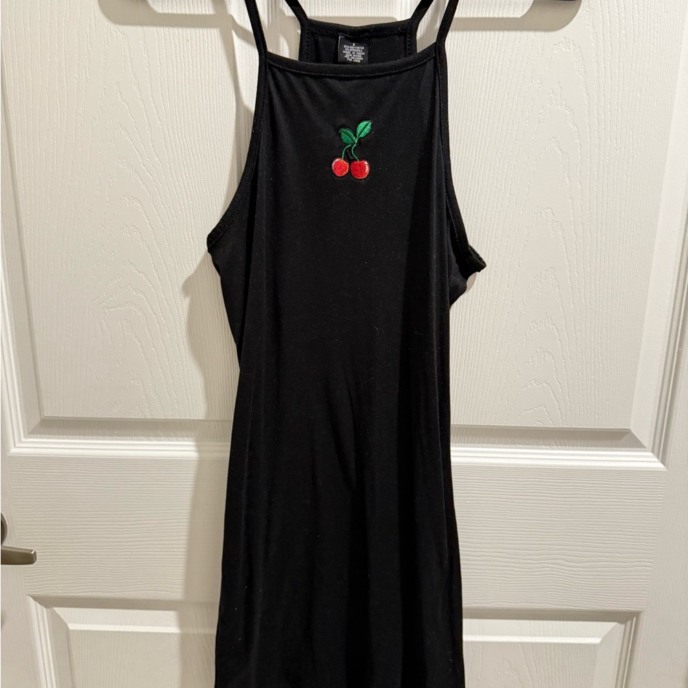 Black Dress with Cherry Embroidery
